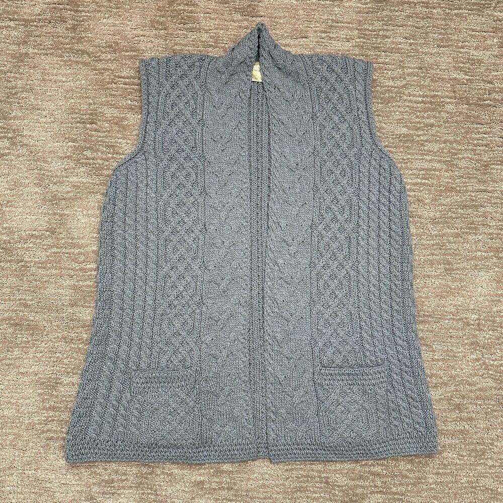 Kilronan Knitwear Sweater Vest Womens Large Blue Cable Knit Fisherman Wool